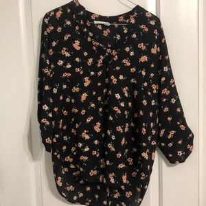 Lush Black Floral 3/4 Sleeve Shirt
